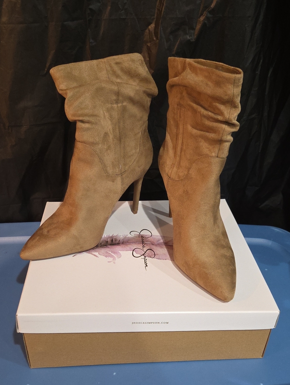 Jessica Simpson Tan Suede Pointed-Toe Slouchy Stiletto Boots